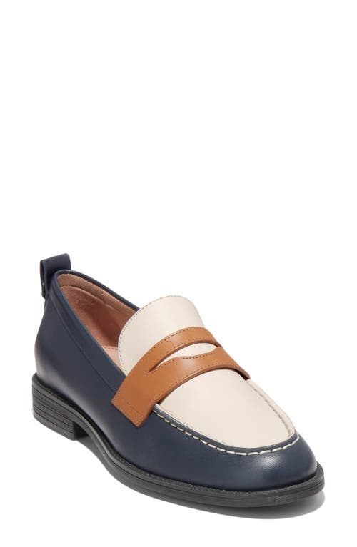 Cole Haan Stassi Leather Penny Loafer In Navy/ivy/p