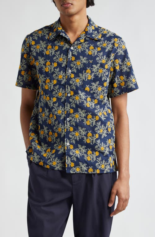 De Bonne Facture Mimosa Tree Print Camp Shirt In Navy/mimosa Branches