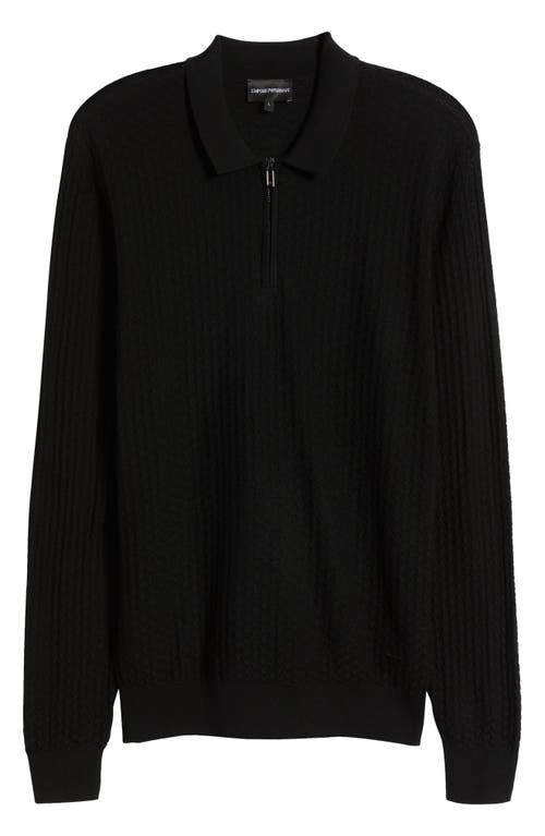 Shop Emporio Armani Textured Wool Quarter Zip Sweater In Solid Black