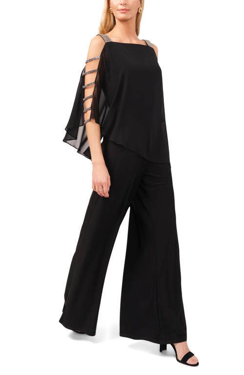 Chaus Rhinestone Trim Overlay Jumpsuit In Black/gunmetal