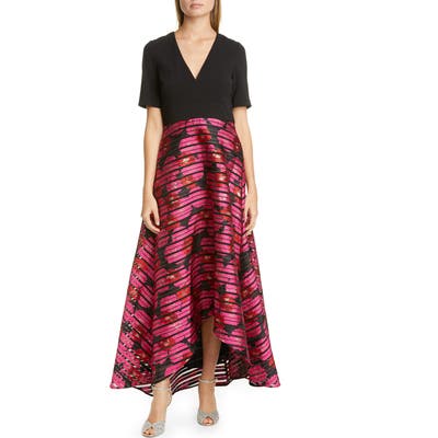 Badgley Mischka Mixed Media High/low Gown, Red