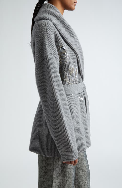 Shop Golden Goose Embellished Virgin Wool Belted Cardigan In Grey Melange