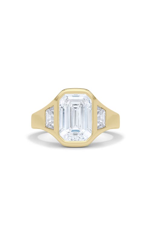 Hautecarat Emerald With Trapezoid Lab Created Diamond Ring In 2.50 Ctw 18k Yellow Gold