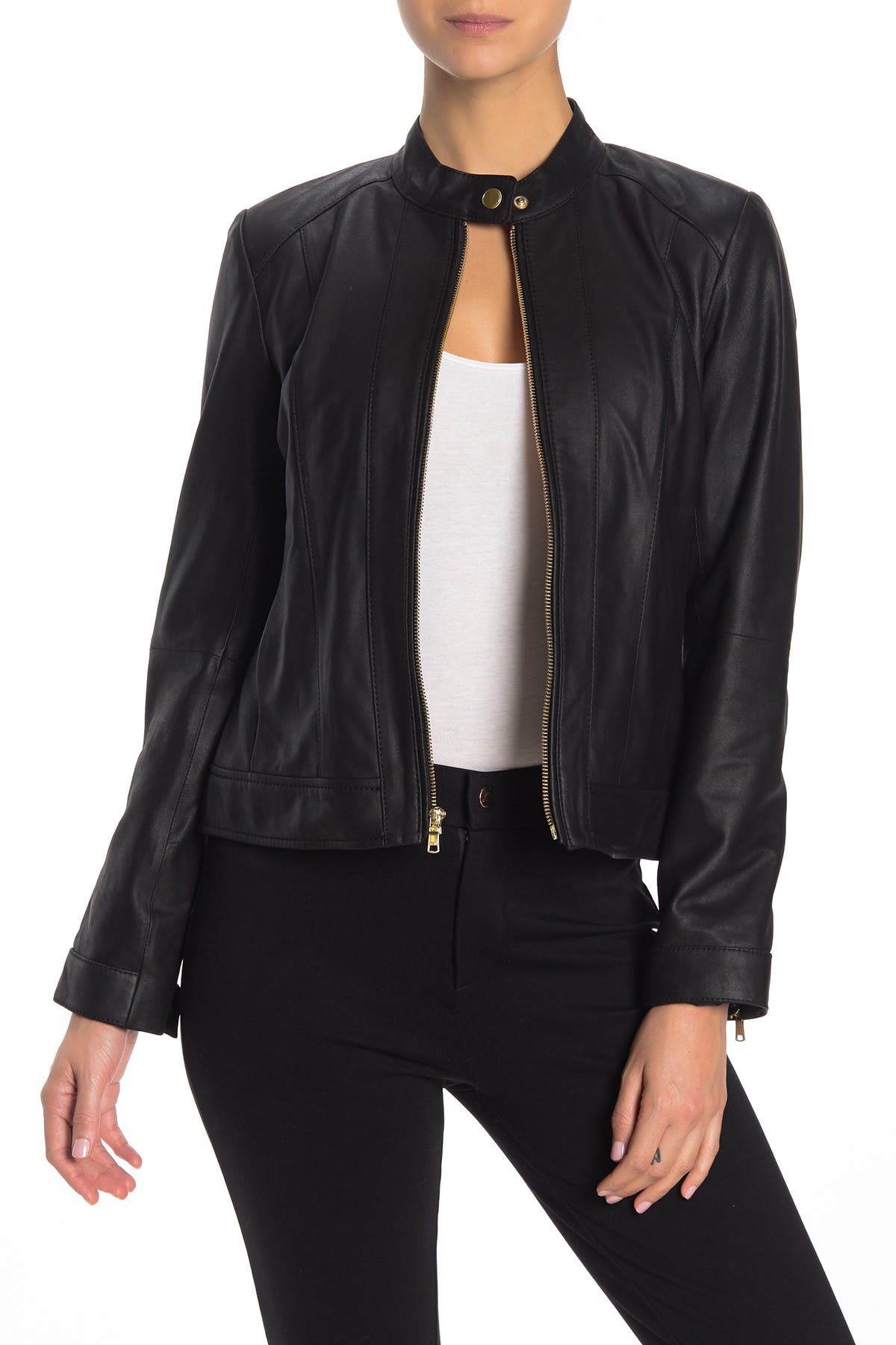 Cole Haan Leather Zip Jacket In Black