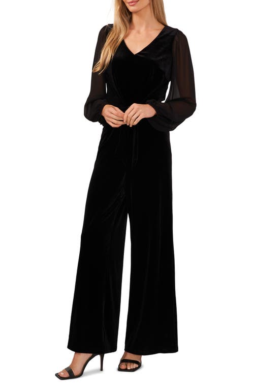 CeCe Long Sleeve Velvet Jumpsuit in Rich Black at Nordstrom, Size Medium
