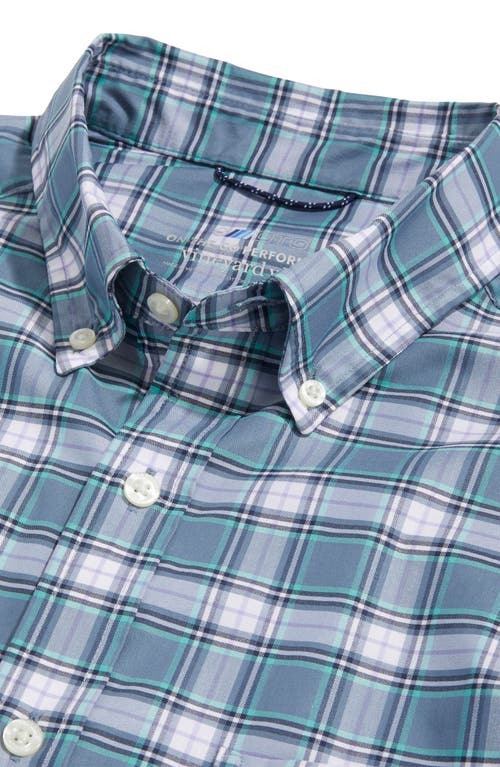 Shop Vineyard Vines Plaid On-the-go Brrrº Button-down Shirt In Plaid Blue Mirage