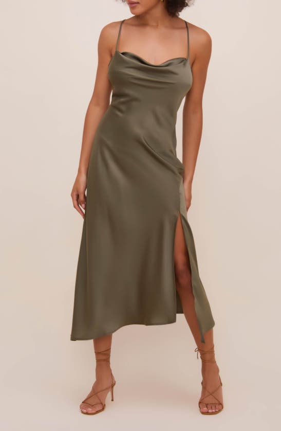 Astr Gaia Cowl Neck Satin Dress In Sage
