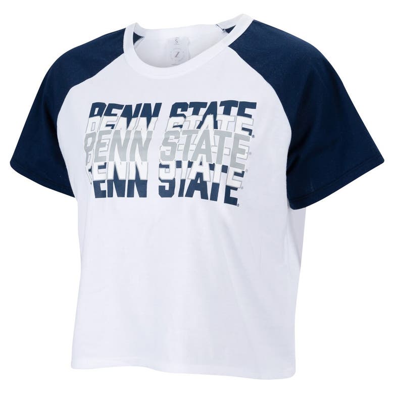 Shop Zoozatz White Penn State Nittany Lions Colorblock Repeat Raglan Cropped T-shirt