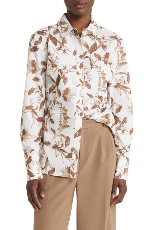 Nordstrom Signature Floral Cotton Shirt in Ivory- Tan Botanical Blossom