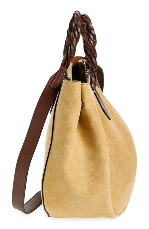 Shop Jw Anderson Small Punch Suede Shoulder Bag In Caramel