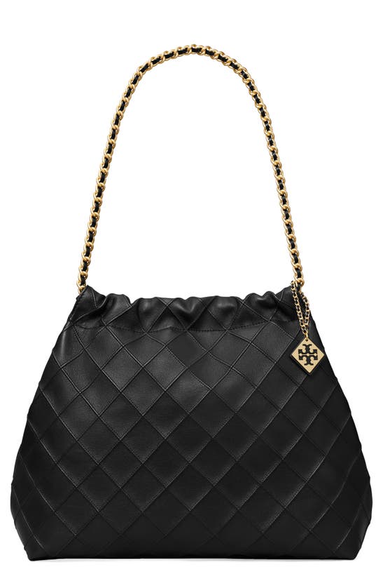Tory Burch Fleming Soft Leather Hobo Bag In Black