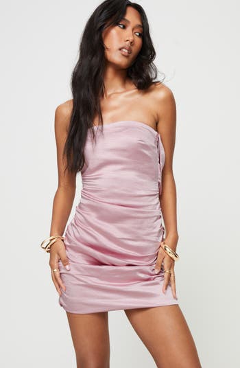 Shaila Bow Ruched Strapless Satin Minidress