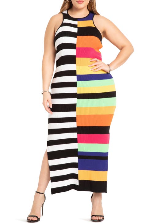 Mix Stripe Rib Dress (Plus Size)