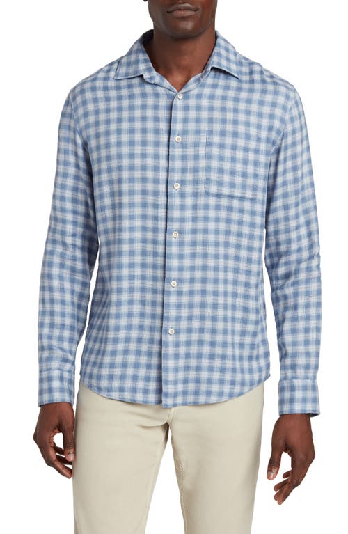 The Weekend Linen Blend Button-Up Shirt in Rockville Blue Plaid