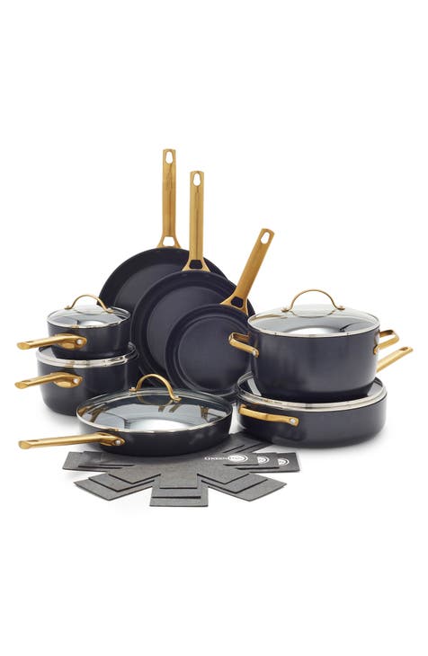 Brooklyn Steel Co. Venus Nonstick Aluminum 16-Pc. Cookware Set - Green 