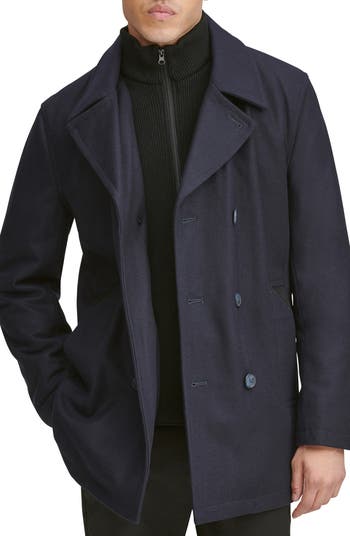 Men's double breasted wool clearance blend peacoat with bib