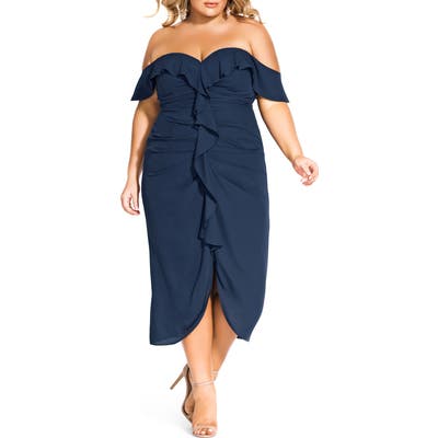 Plus Size City Chic Va Va Voom Off The Shoulder Dress, Blue