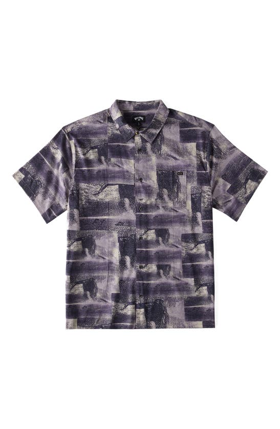Shop Billabong Filthy Short Sleeve Button-up Shirt In Navy/ Purple Haze