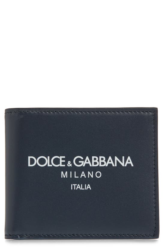 Dolce & Gabbana Logo Leather Bifold Wallet In Italia Blue