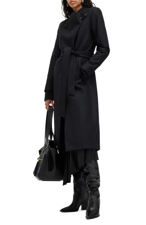 Shop Allsaints Riley Wool Blend Belted Coat In Black