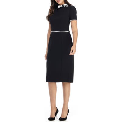 Maggy London Bow Neck Short Sleeve Sheath Dress, Black