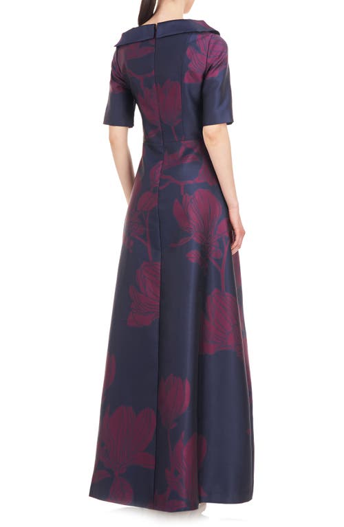 Shop Kay Unger Coco Floral Print Gown In Carbon/boysenberry