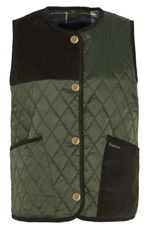 Shop Barbour Healy Mixed Media Quilted Vest In Olive/ancient