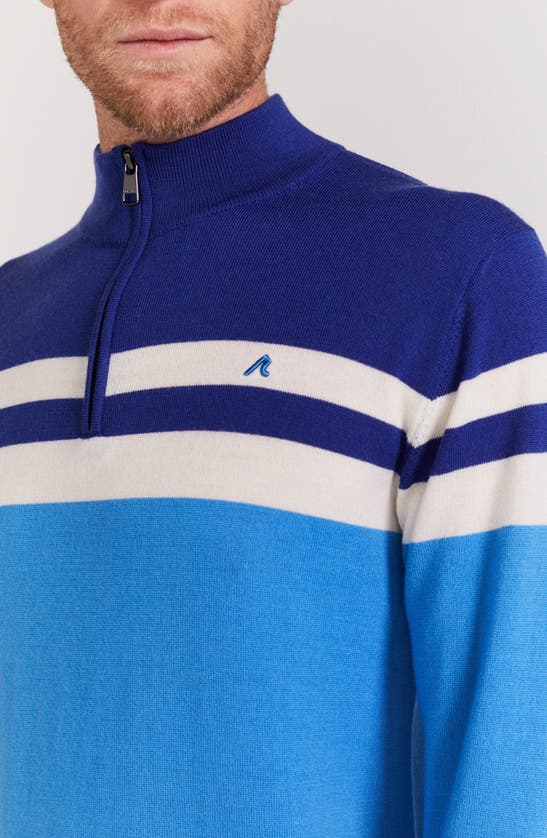 Shop Redvanly Cooper Stripe Quarter Zip Wool Sweater In Malibu Blue