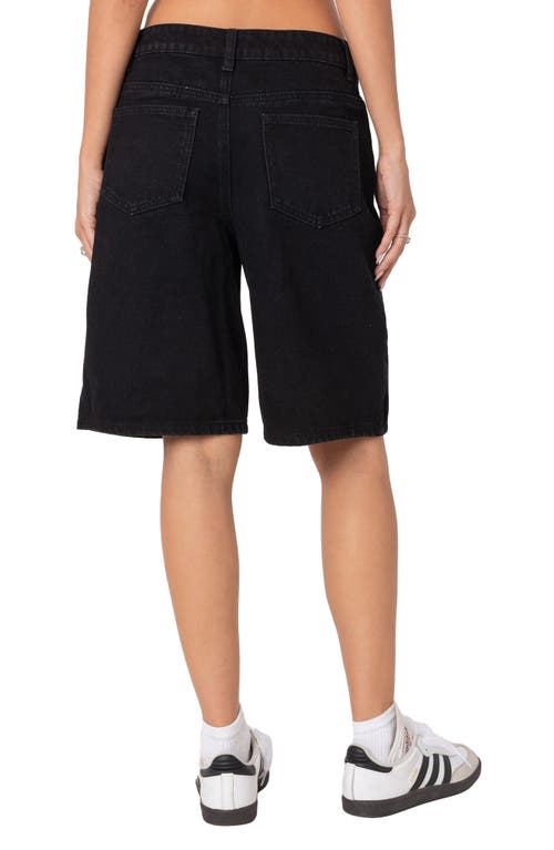 Shop Edikted Jacqui Low Rise Denim Bermuda Shorts In Black