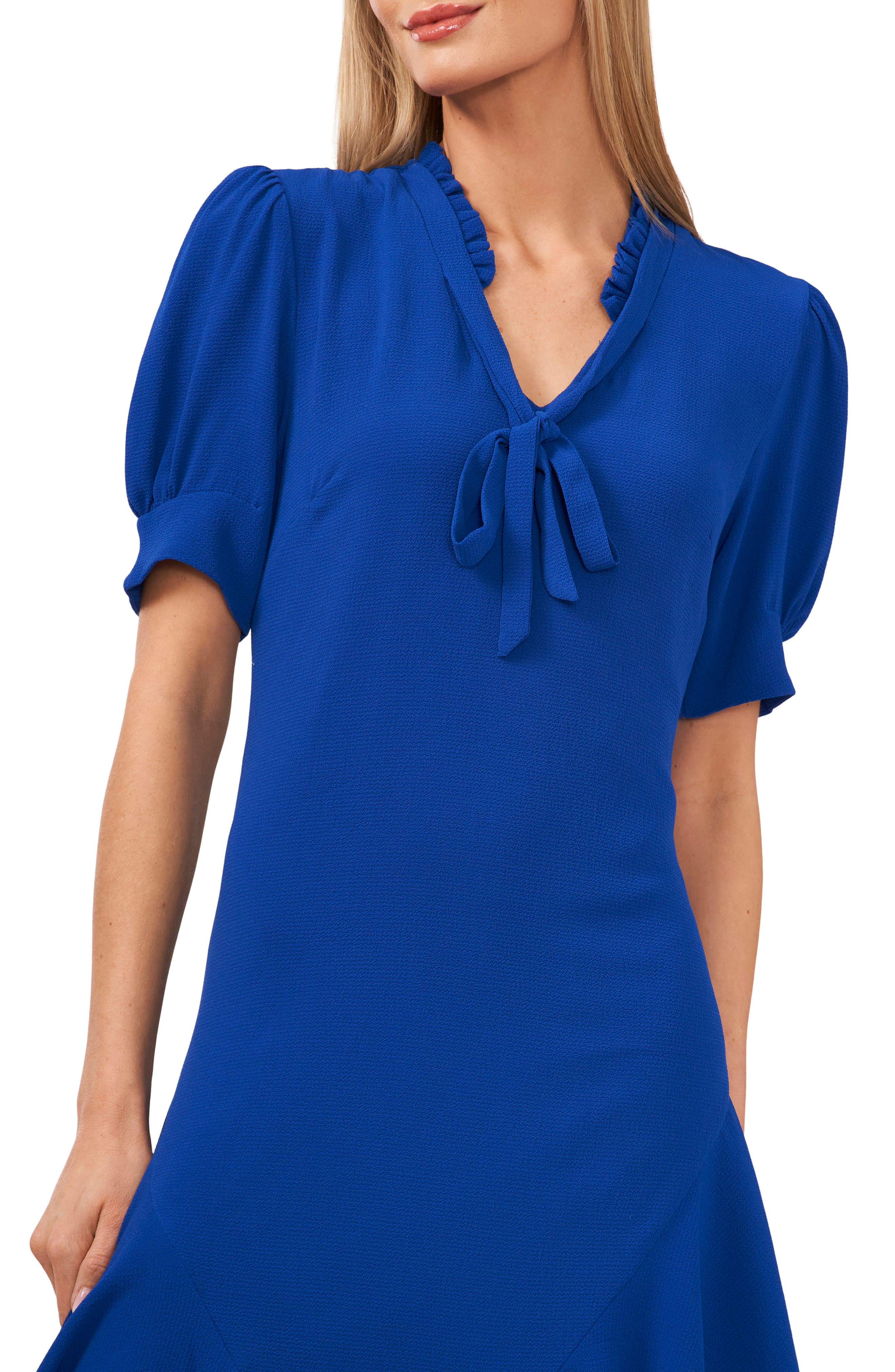 tie neck ruffle dress