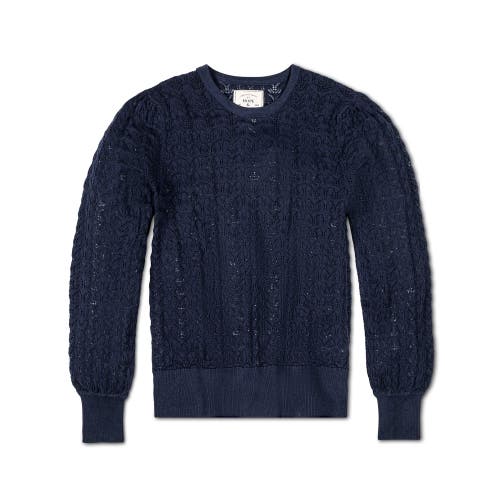 Hope & Henry Organic Pointelle Sweater In Navy Leaf Pointelle