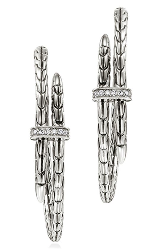 Shop John Hardy Spear Diamond Bypass Hoop Earrings In Silver