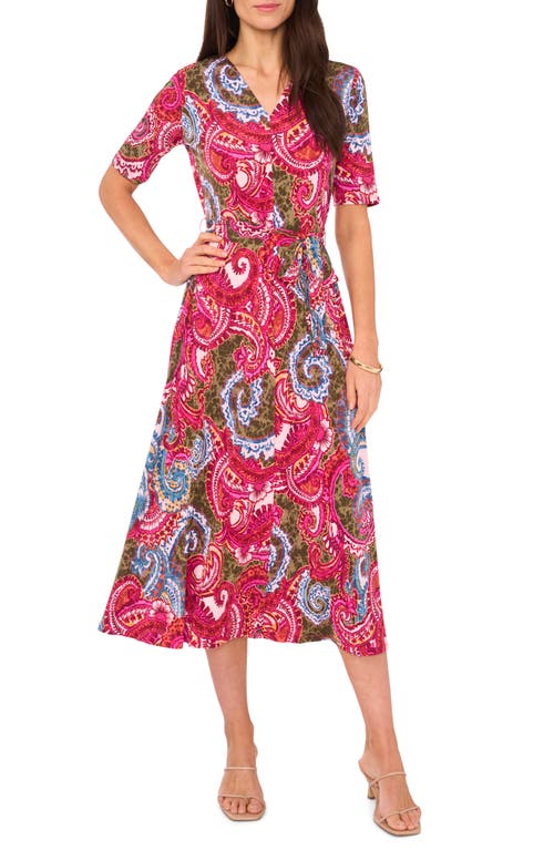 Chaus Faux Wrap Midi Dress Olive Fuschia Rust at Nordstrom,