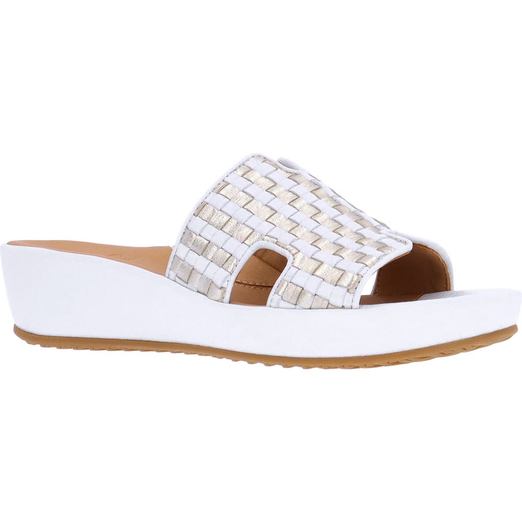 L'amour Des Pieds Cusaro Platform Wedge Slide Sandal In White/gold