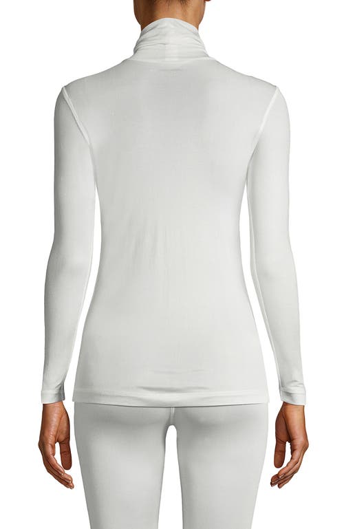 Lands' End Silk Interlock Turtleneck Long Underwear Top In Ivory