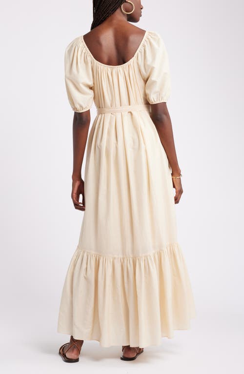 Shop Nordstrom Tiered Blouson Sleeve Cotton & Silk Maxi Dress In Beige Beach