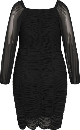 City Chic Alia Ruched Long Sleeve Body-Con Dress