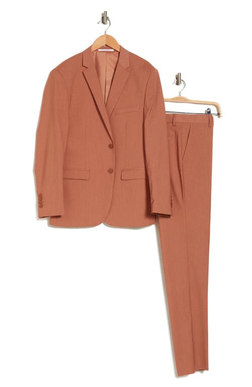 Gino Vitale Skinny Fit Solid Stretch Three Piece Suit In Rust Brown