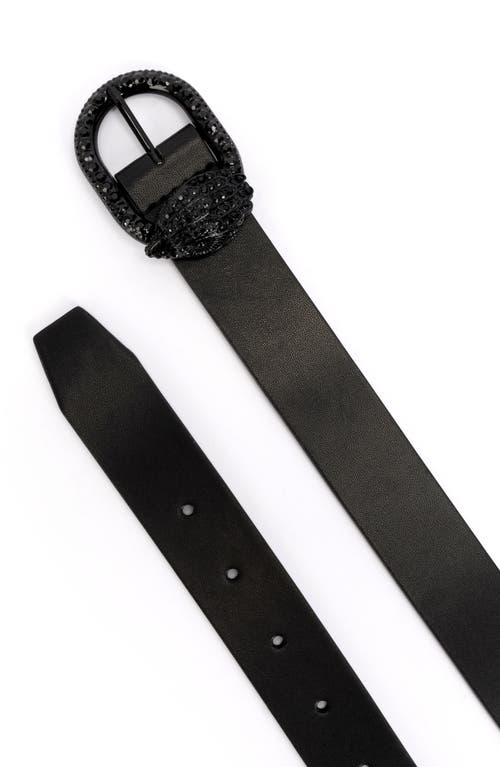 Kurt Geiger London Jewel Buckle Leather Belt In Black/shiny Powder Coat Black