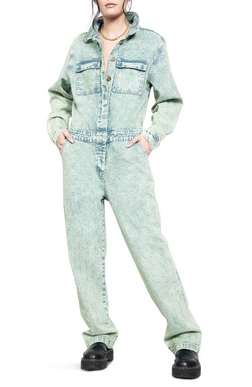 BP. + Wildfang Long Sleeve Denim Jumpsuit in Green Acid Wash at Nordstrom, Size Xx-Small