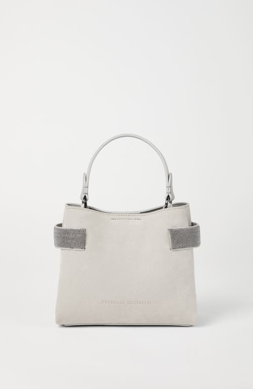 Shop Brunello Cucinelli Suede Bag With Precious Bands In Light Grey