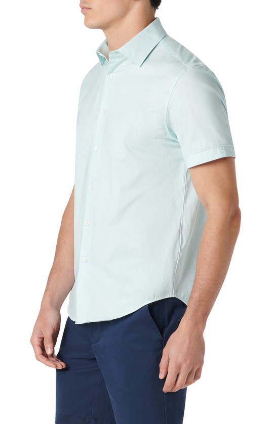 Shop Bugatchi Miles Ooohcotton® Chambray Print Short Sleeve Button-up Shirt In Jade