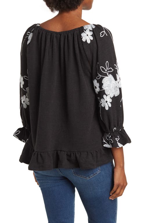 Shop Forgotten Grace Peasant Embroidered Blouse In Black/white