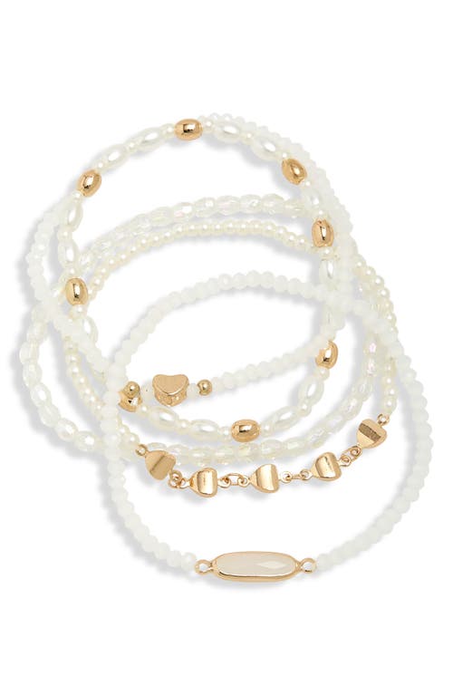 Shop Leith Set Of 5 Beaded Stretch Bracelets In White Multi- Gold