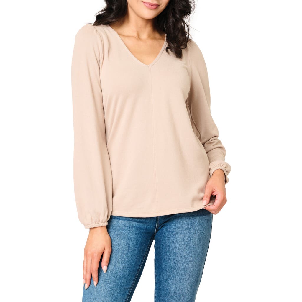 Gibsonlook Blouson Sleeve V-neck Sweater In Taupe