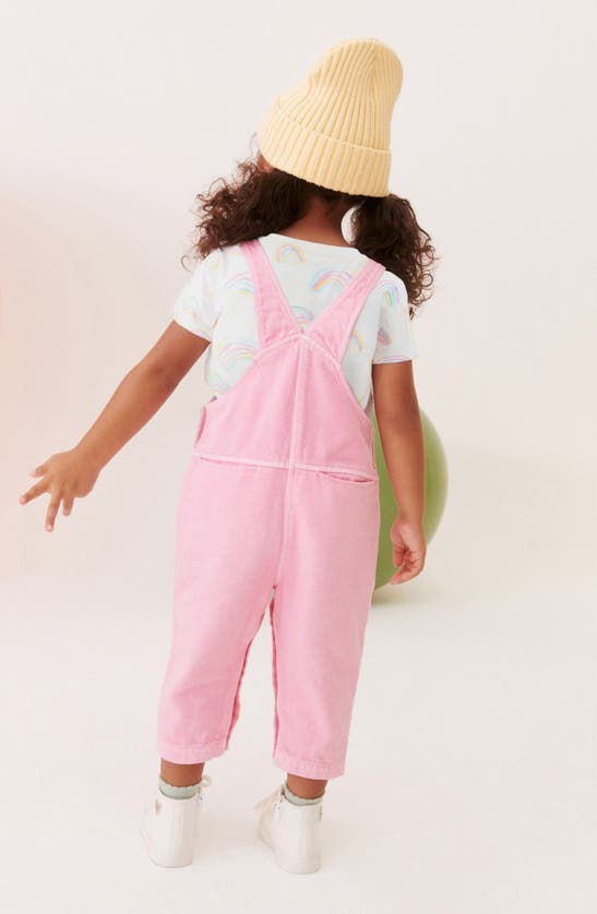 Shop Next Kids' Rainbow Graphic T-shirt & Denim Overalls Set In Pink