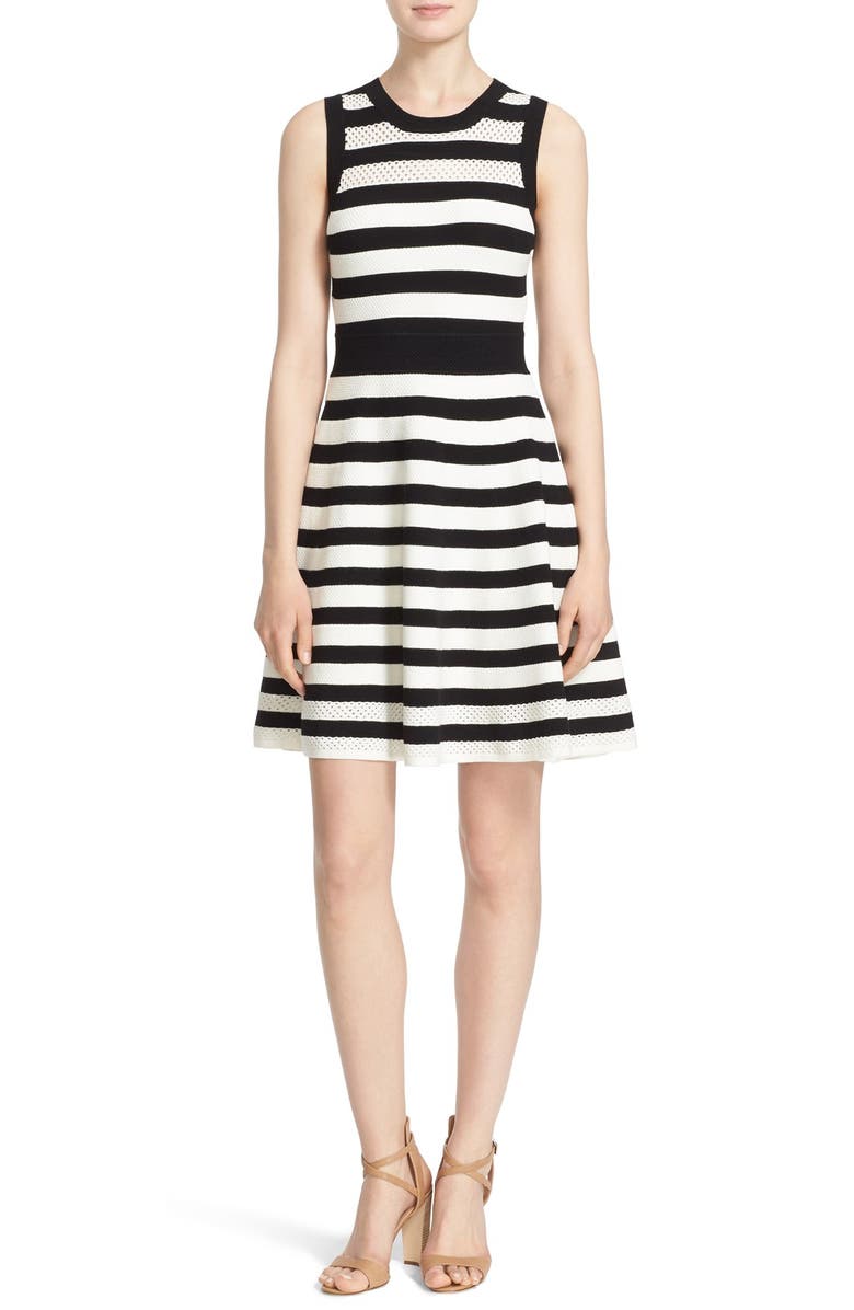 Milly Sleeveless Pointelle Stripe Fit & Flare Dress | Nordstrom
