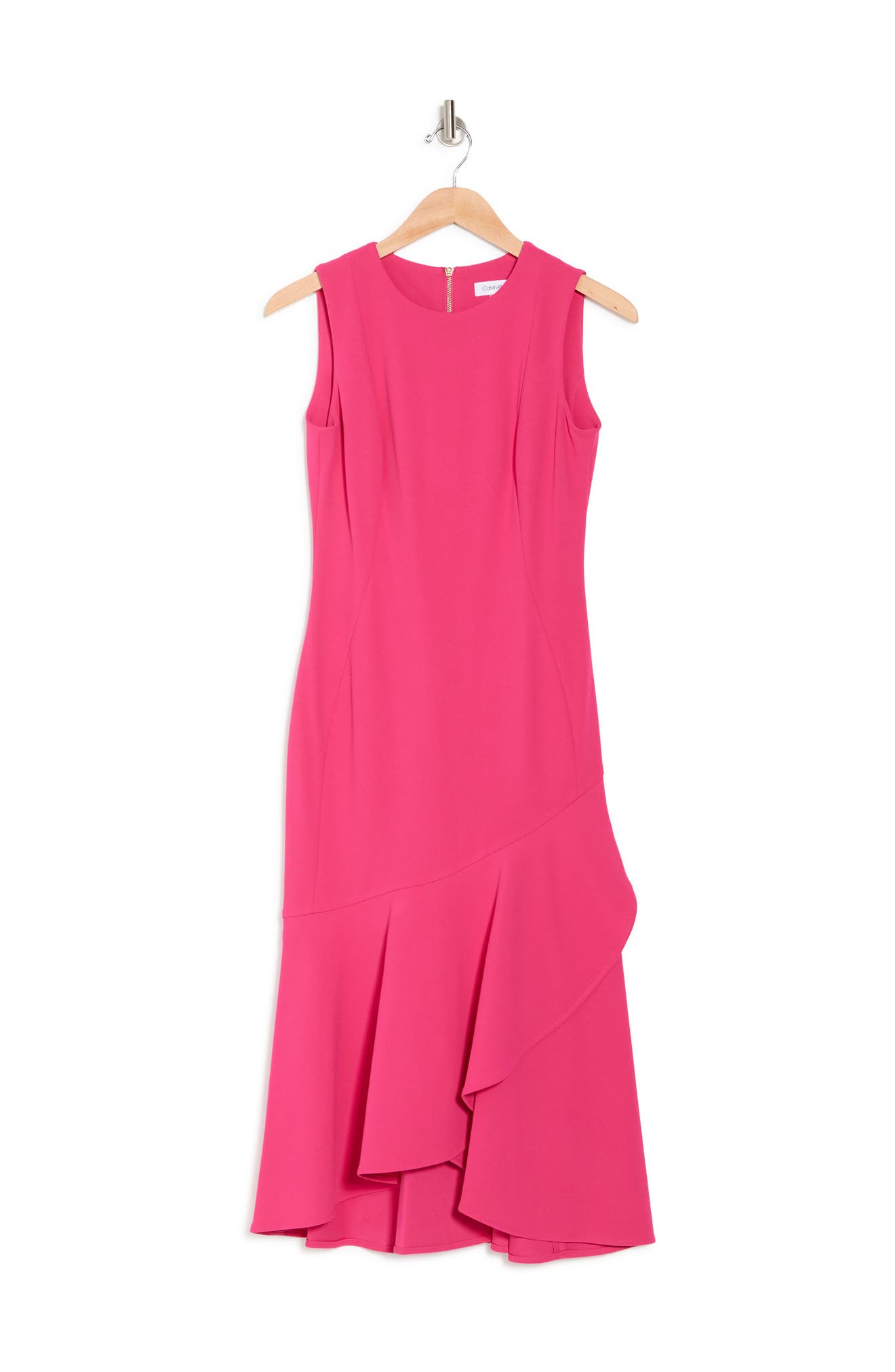 calvin klein sleeveless ruffle hem midi dress