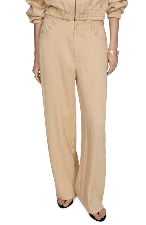 Shop Mango Flowy Straight Leg Pants In Beige