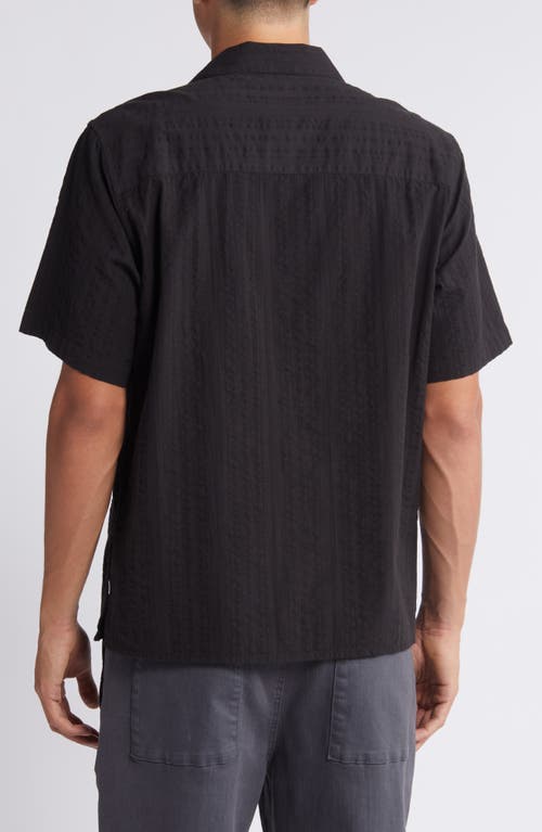 Shop Wax London Didcot Short Sleeve Seersucker Camp Shirt In Black